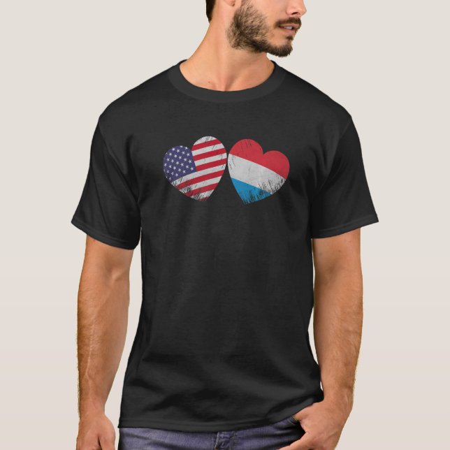 Heart Luxembourg American Flag Patriotic Family He T-Shirt (Front)