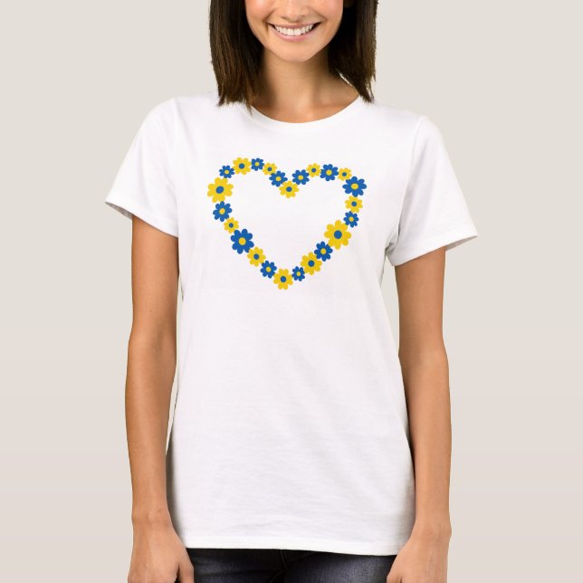 Heart made of blue and yellow flowers. Ukraine T-Shirt (Front)