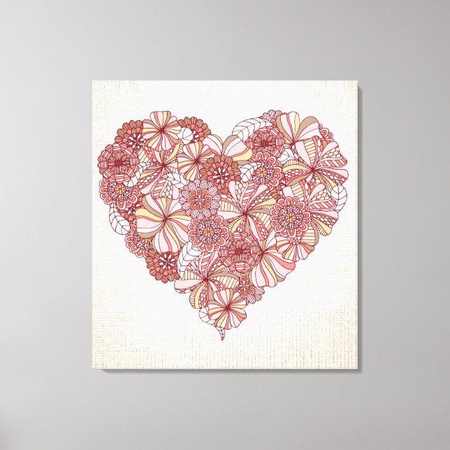 Heart made of hand drawn flowers canvas print (Front)