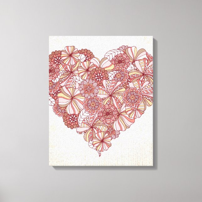 Heart made of hand drawn flowers canvas print (Front)