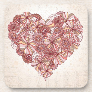 Heart made of hand drawn flowers coaster