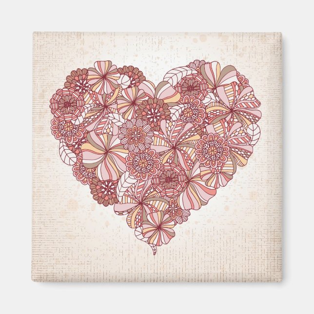 Heart made of hand drawn flowers magnet (Front)