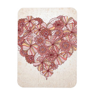 Heart made of hand drawn flowers magnet