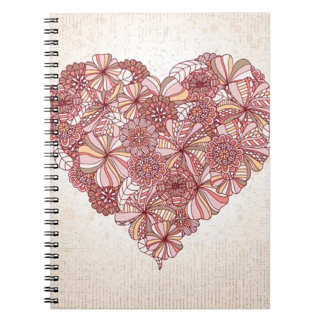 Heart made of hand drawn flowers notebook (Front)