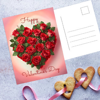Heart Made of Romantic Red Roses Valentine's Day Postcard
