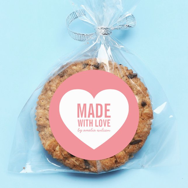 Heart Made with Love Editable Colour Classic Round Sticker (Creator Uploaded)