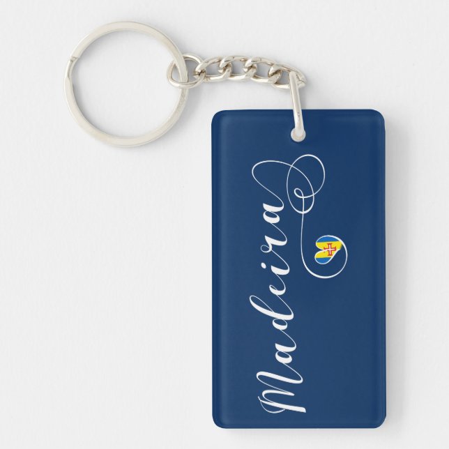 Heart Madeira Flag, I Love Madeira, Portugal Key Ring (Front)