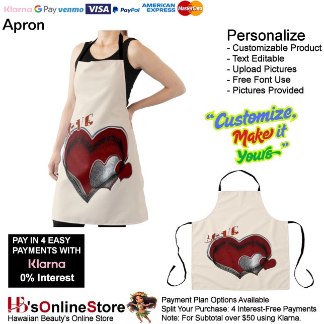 Heart Magic Beige Large Apron (Love Heart Beige Kitchen Cooking Mess Free Large Apron.)