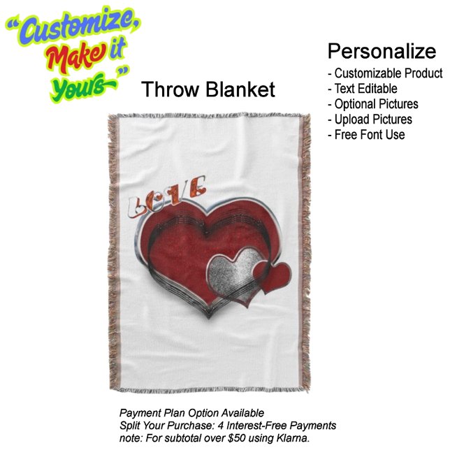Heart Magic Cotton Throw Blanket Version 2 (Heart Magic Love Red Silver with White Background Throw Blanket.)
