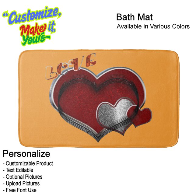 Heart Magic Love Bath Mat with a Orange Background (Heart Magic Love Bath Mat Featuring a Orange Background.
)