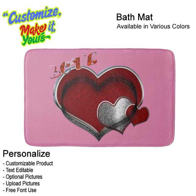 Heart Magic Love Bath Mat with a Pink Background (Heart Magic Love Bath Mat Featuring a Pink Background.)