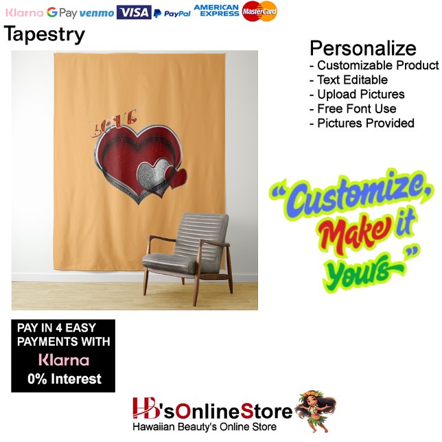 Heart Magic Orange Business Tapestry Extra-Large (Heart Magic Orange Business Tapestry Extra-Large.)