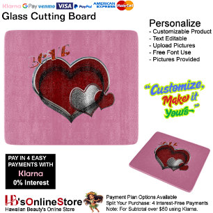 Heart Magic Pink Glass Cutting Board 15.2x17.8cm