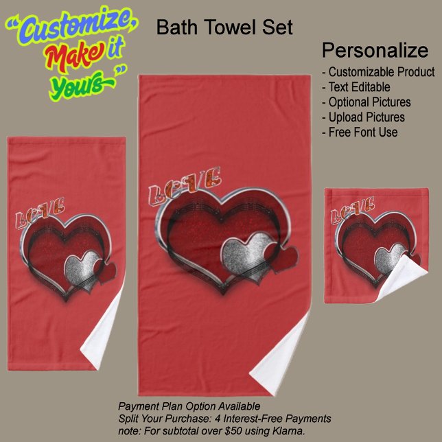Heart Magic Red Bathroom Towel Set  (Heart Magic Bathroom Towel Set Featuring a Red Background.)