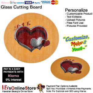 Heart Magic Round Orange Glass Cutting Board 30.4 