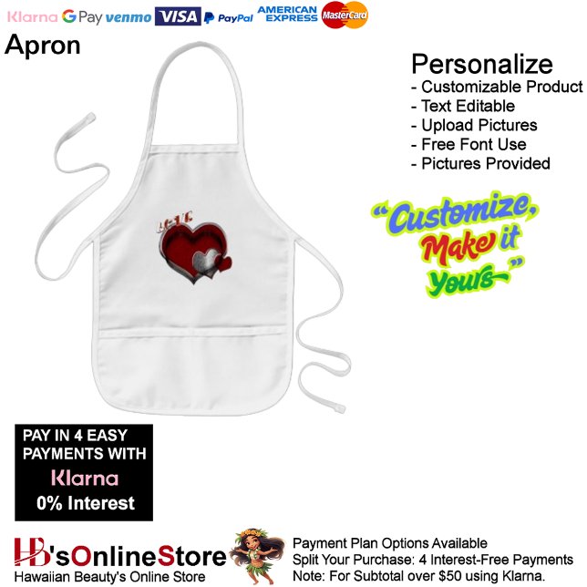 Heart Magic White Kids Apron (Love Heart White Kitchen Cooking Mess Free Kids' Apron.)