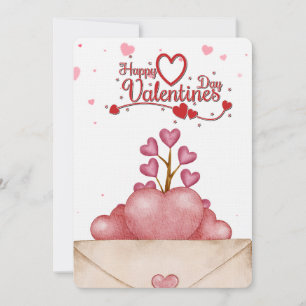 Heart Mail Envelope Tree Happy Valentine's Day Holiday Card