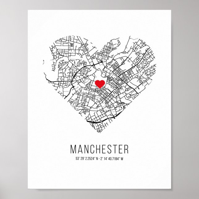 Heart Manchester City Map (United Kingdom) Poster (Front)