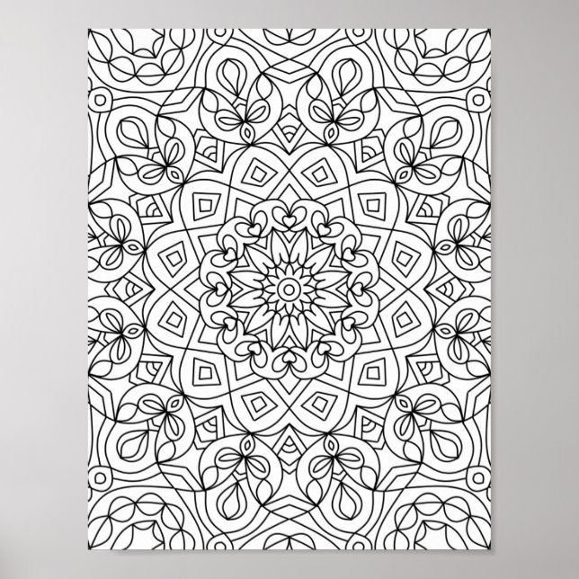 Heart Mandala  Adult Colouring Doodle Colour This Poster (Front)