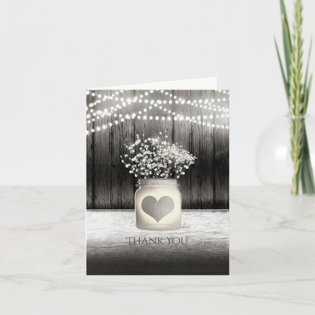 Heart Mason Jar & Baby's Breath Rustic Thank You (Front)