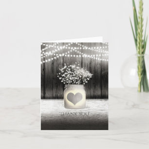 Heart Mason Jar & Baby's Breath Rustic Thank You Card