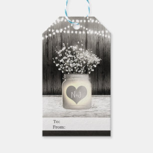 Heart Mason Jar & Baby's Breath Rustic Wedding Gift Tags