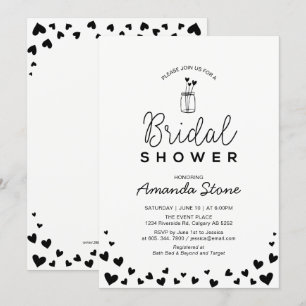 Heart & Mason Jar Chic Black Bridal Shower Invitation