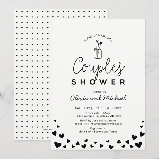 Heart, Mason Jar_Chic Black Couples Wedding Shower Invitation (Front/Back)