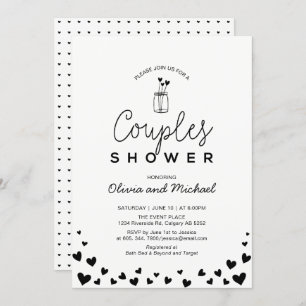 Heart, Mason Jar_Chic Black Couples Wedding Shower Invitation