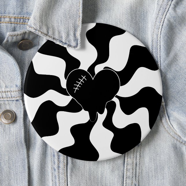 Heart Melt in Black and White 6 Cm Round Badge (In Situ)