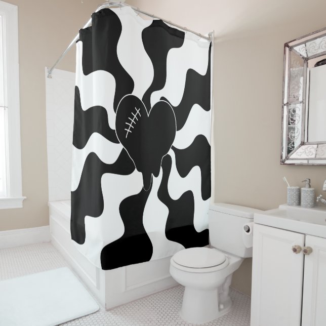 Heart Melt in Black and White Shower Curtain (In Situ)