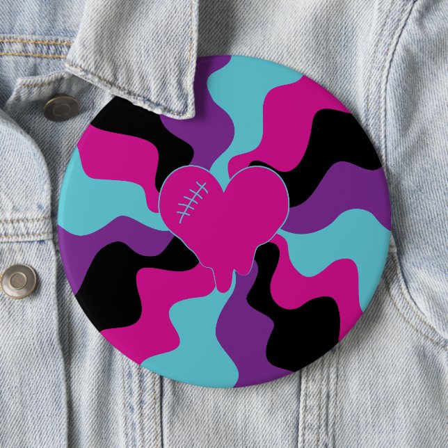 Heart Melt - Pink, Purple, Blue and Black  6 Cm Round Badge (In Situ)