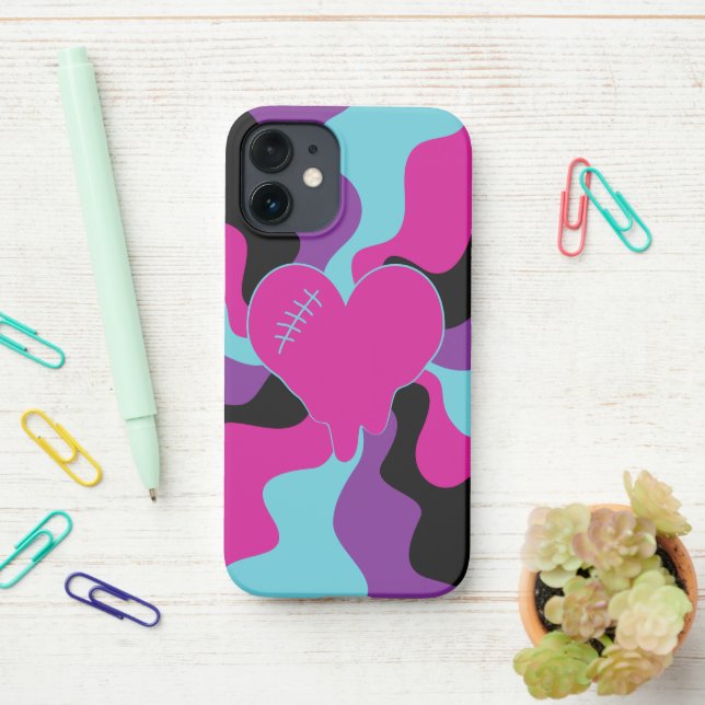 Heart Melt - Pink, Purple, Blue and Black  iPhone Case (On Desk)