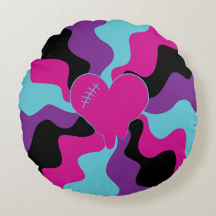 Heart Melt - Pink, Purple, Blue and Black Round Cushion