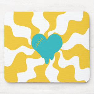 Heart Melt - Turquoise and Yellow Mouse Mat