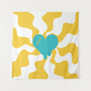 Heart Melt - Turquoise and Yellow Tapestry