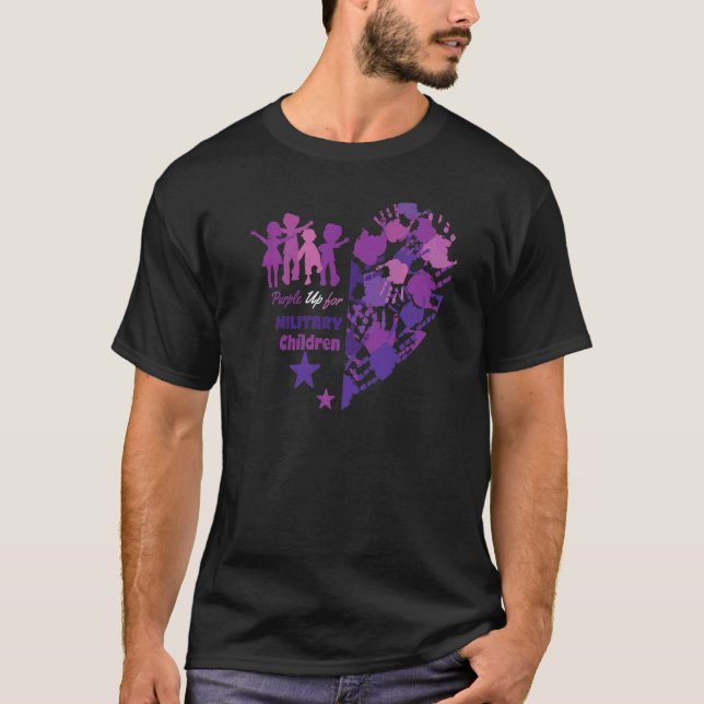 Heart Military Child Month  Purple Up For Military T-Shirt (Front)