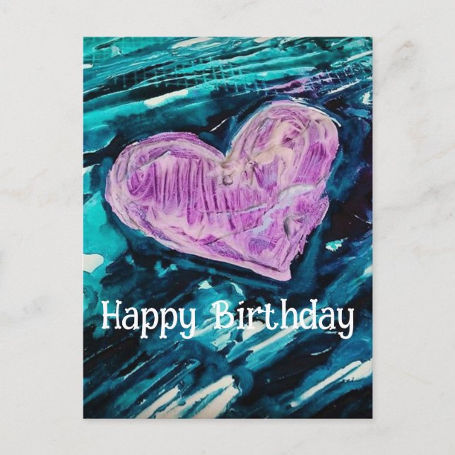 Heart Mixed Media Happy Birthday Postcard (Front)