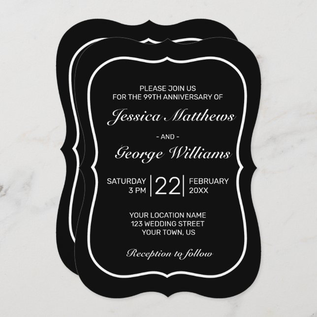 Heart Modern Minimalist White Black Anniversary Invitation (Front/Back)