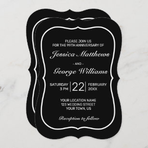 Heart Modern Minimalist White Black Anniversary Invitation