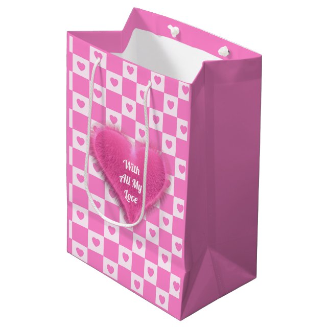 Heart Modern Pink Love Collection Medium Gift Bag (Front Angled)
