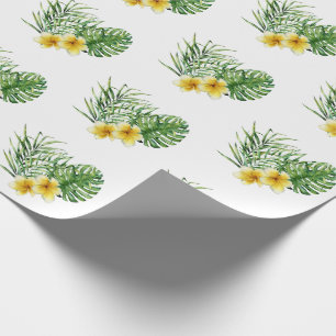 Heart Modern Yellow Floral Tropical Wrapping Paper