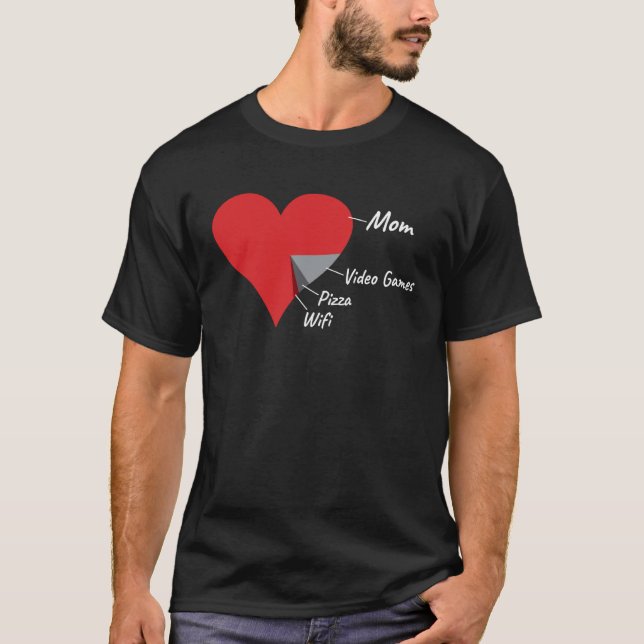 Heart Mom Video Games Pizza Wifi Valentines Day T-Shirt (Front)
