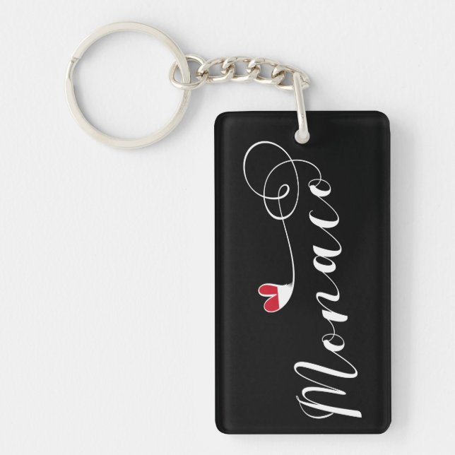Heart Monaco, Monaco Flag, I Love Monaco Key Ring (Front)