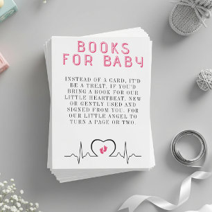 Heart Monitor Pink Baby Shower Book Request Enclosure Card