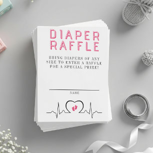 Heart Monitor Pink Baby Shower Diaper Raffle Enclosure Card