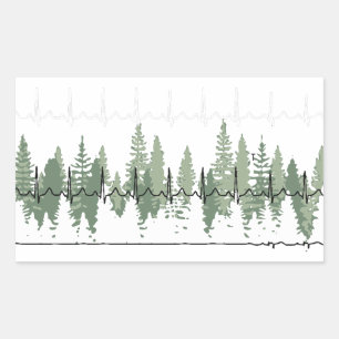 Heart Monitor Reading Matches Treeline Peaceful Rectangular Sticker