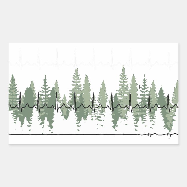 Heart Monitor Reading Matches Treeline Peaceful  Rectangular Sticker (Front)