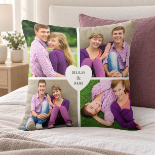 Heart Monogram 4 Photo Collage Cushion