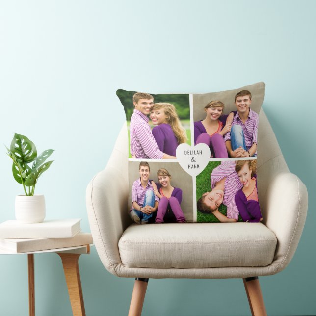Heart Monogram 4 Photo Collage Cushion (Chair)